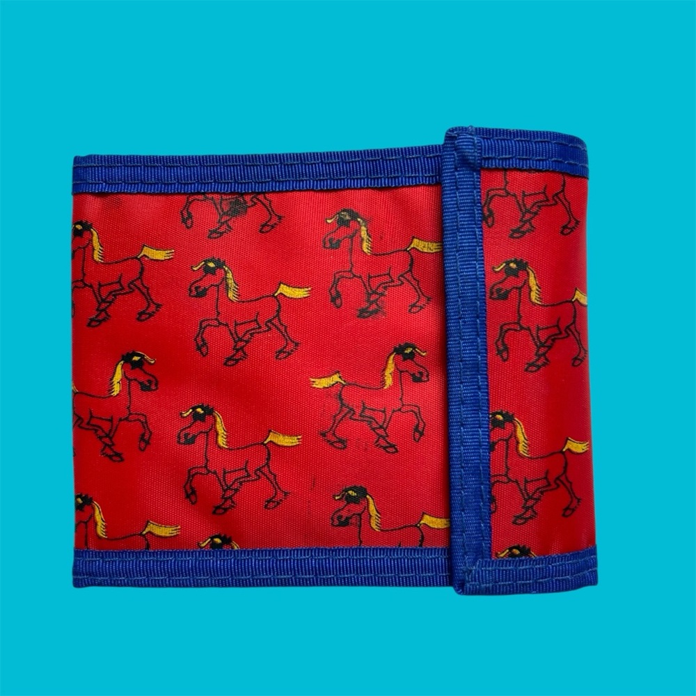 Vintage 90s Pony Club Bifold Wallet Primary Colors AOP Western Horses